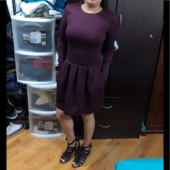 Wilfred Free Tartine Burgundy Fit And Flare Dress - Picture 5 of 16